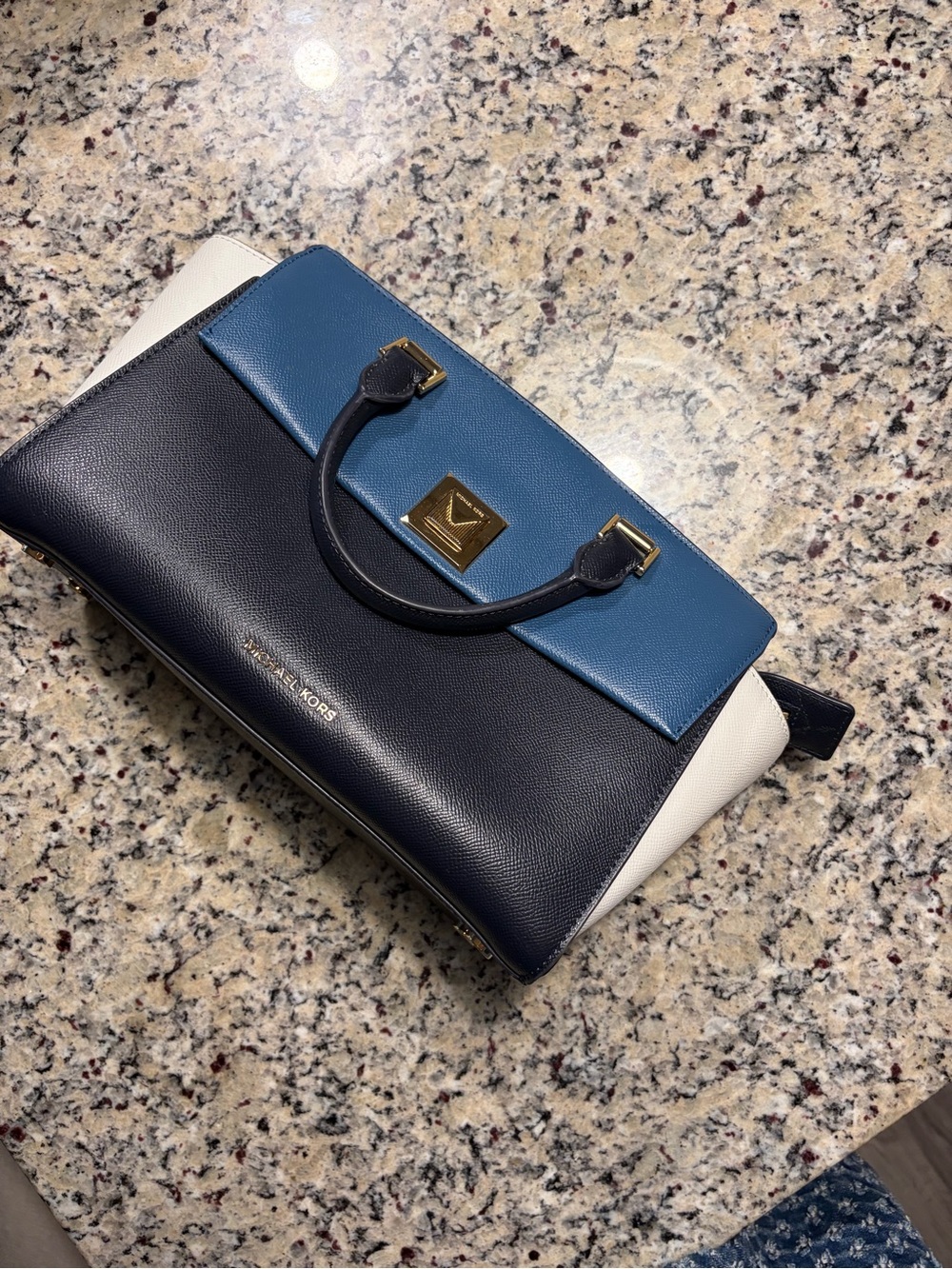 Michael Kors Tricolor Leather Satchel in Navy, Blue & White